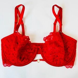 NWT Victoria's Secret Dream Angels Lightly Lined Red Lace Hearts Bra